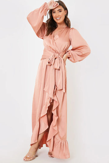 Satin Balloon Sleeve Maxi Dress